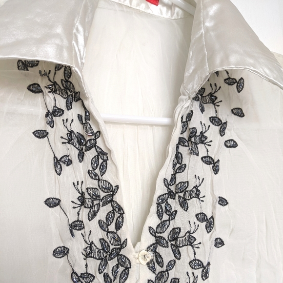 3/$15 Sheer off white vintage blouse with Black leaf Embroidery - Picture 8 of 8